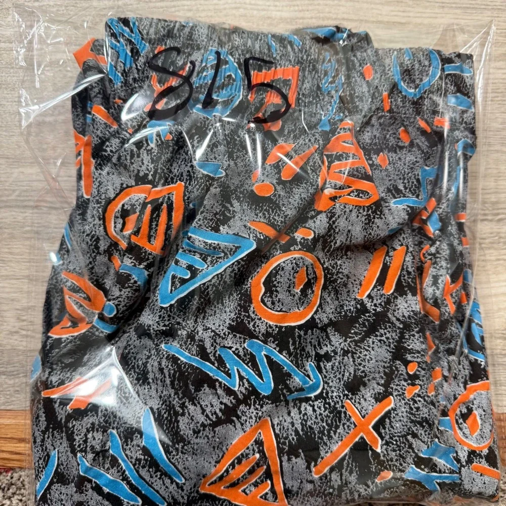 Vintage Smart Abstract Geometric Print Joggers 90s Streetwear Grey Blue Orange